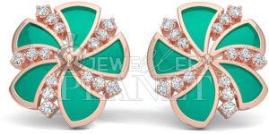 18K Rose Gold Diamond Fan Shape Stud Earings