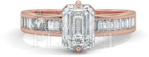 18K Rose Gold Emerald Cut Diamond Engagement Ring