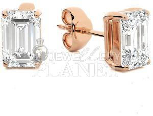 18K Rose Gold Emerald Cut Diamond Stud Earrings
