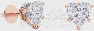 18K Rose Gold Heart Diamond Stud Earrings