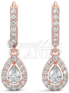 18K Rose Gold Pear Shape Halo Diamond Drop Earrings
