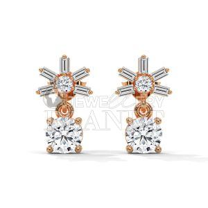 18K Rose Gold Round Cut Diamond Star Stud Earings