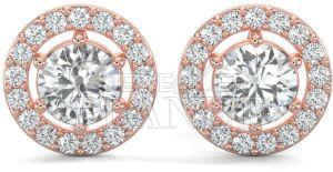 18K Rose Gold Round Halo Diamond Stud Earrings