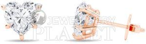 18K Rose Gold Heart Diamond Stud Earrings