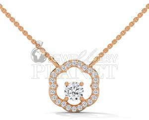 14K Gold Diamond Flower Halo Pendant