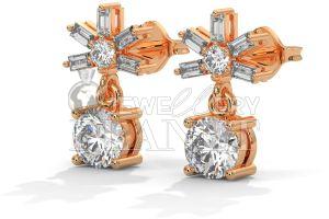 18K Rose Gold Round Cut Diamond Star Stud Earings