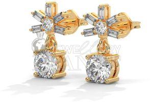 14K Gold Round Cut Diamond Star Stud Earings