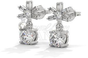10K White Gold Round Cut Diamond Star Stud Earings