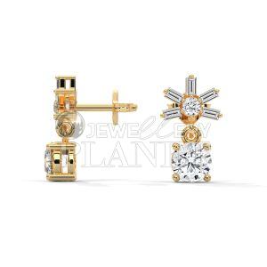14K Gold Round Cut Diamond Star Stud Earings