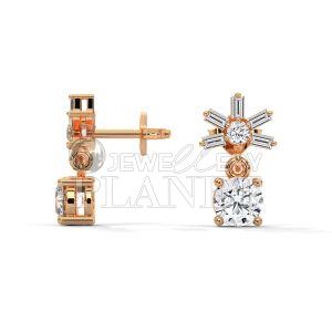 18K Rose Gold Round Cut Diamond Star Stud Earings