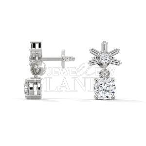 10K White Gold Round Cut Diamond Star Stud Earings