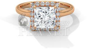 18K Gold Square Halo Diamond Engagement Ring