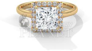 18K Gold Square Halo Diamond Engagement Ring
