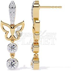 14k Gold Butterfly Shape Diamond Drop Earrings