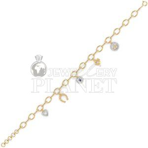 14K Gold Evil Eye Diamond Charm Bracelet