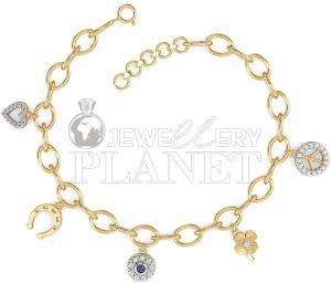 14K Gold Evil Eye Diamond Charm Bracelet