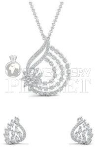 10K White Gold Serenity Leaf Diamond Pendant Set