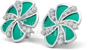 10K White Gold Diamond Fan Shape Stud Earings