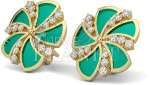 14K Gold Diamond Fan Shape Stud Earings