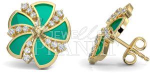 14K Gold Diamond Fan Shape Stud Earings