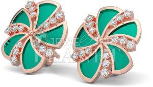 18K Rose Gold Diamond Fan Shape Stud Earings