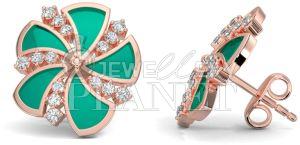 18K Rose Gold Diamond Fan Shape Stud Earings