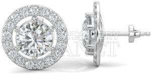 10K White Gold Round Halo Diamond Stud Earrings