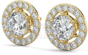 14K Gold Round Halo Diamond Stud Earrings