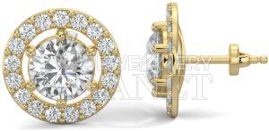 14K Gold Round Halo Diamond Stud Earrings