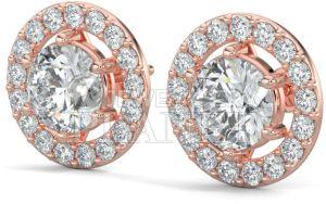 18K Rose Gold Round Halo Diamond Stud Earrings