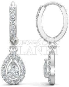 10K White Gold Pear Shape Halo Diamond Drop Earrings