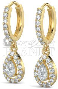 14K Gold Pear Shape Halo Diamond Drop Earrings
