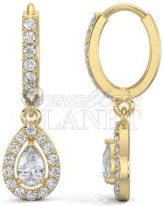 14K Gold Pear Shape Halo Diamond Drop Earrings