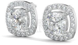 10K White Gold Cushion Halo Diamond Stud Earrings