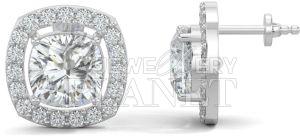 10K White Gold Cushion Halo Diamond Stud Earrings