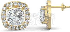14K Gold Cushion Halo Diamond Stud Earrings