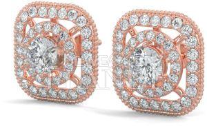 18K Rose Gold Cushion Halo Diamond Stud Earrings