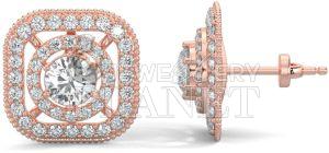 18K Rose Gold Cushion Halo Diamond Stud Earrings