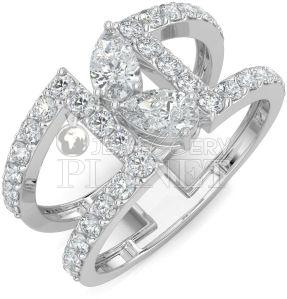 10K White Gold Pear Cut Duet Diamond Ring