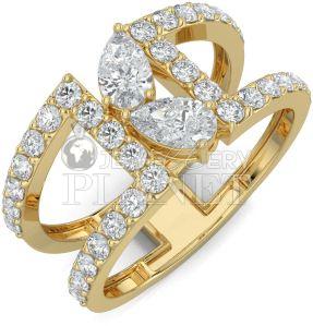 14K Gold Pear Cut Duet Diamond Ring
