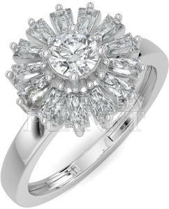 10K White Gold Starburst Halo Diamond Ring