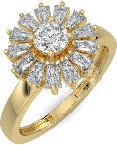14K Gold Starburst Halo Diamond Ring