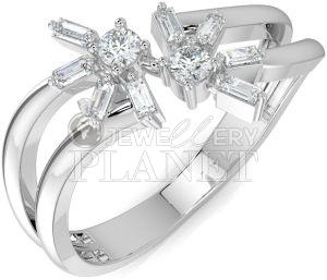 10K White Gold Asymmetrical Baguette Diamond Ring