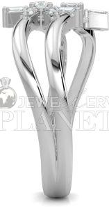 10K White Gold Asymmetrical Baguette Diamond Ring
