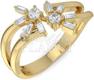 14K Gold Asymmetrical Baguette Diamond Ring