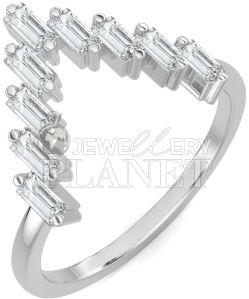10K White Gold Chevron Baguette Diamond Ring