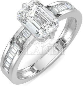 10K White Gold Emerald Cut Diamond Engagement Ring