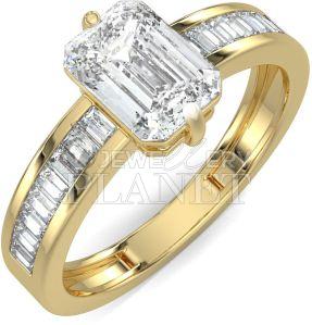 14K Gold Emerald Cut Diamond Engagement Ring