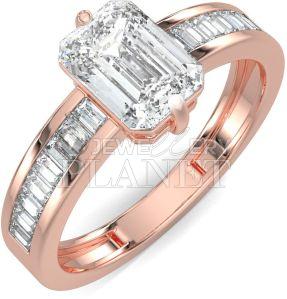 18K Rose Gold Emerald Cut Diamond Engagement Ring