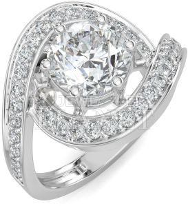 10K White Gold Diamond Twist Halo Engagement Ring